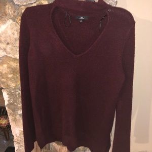 Burgundy bell sleeved blouse with cut out neck